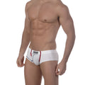 White men’s briefs metro male wear cotton punto with red and black trim and jonny logo on waistband