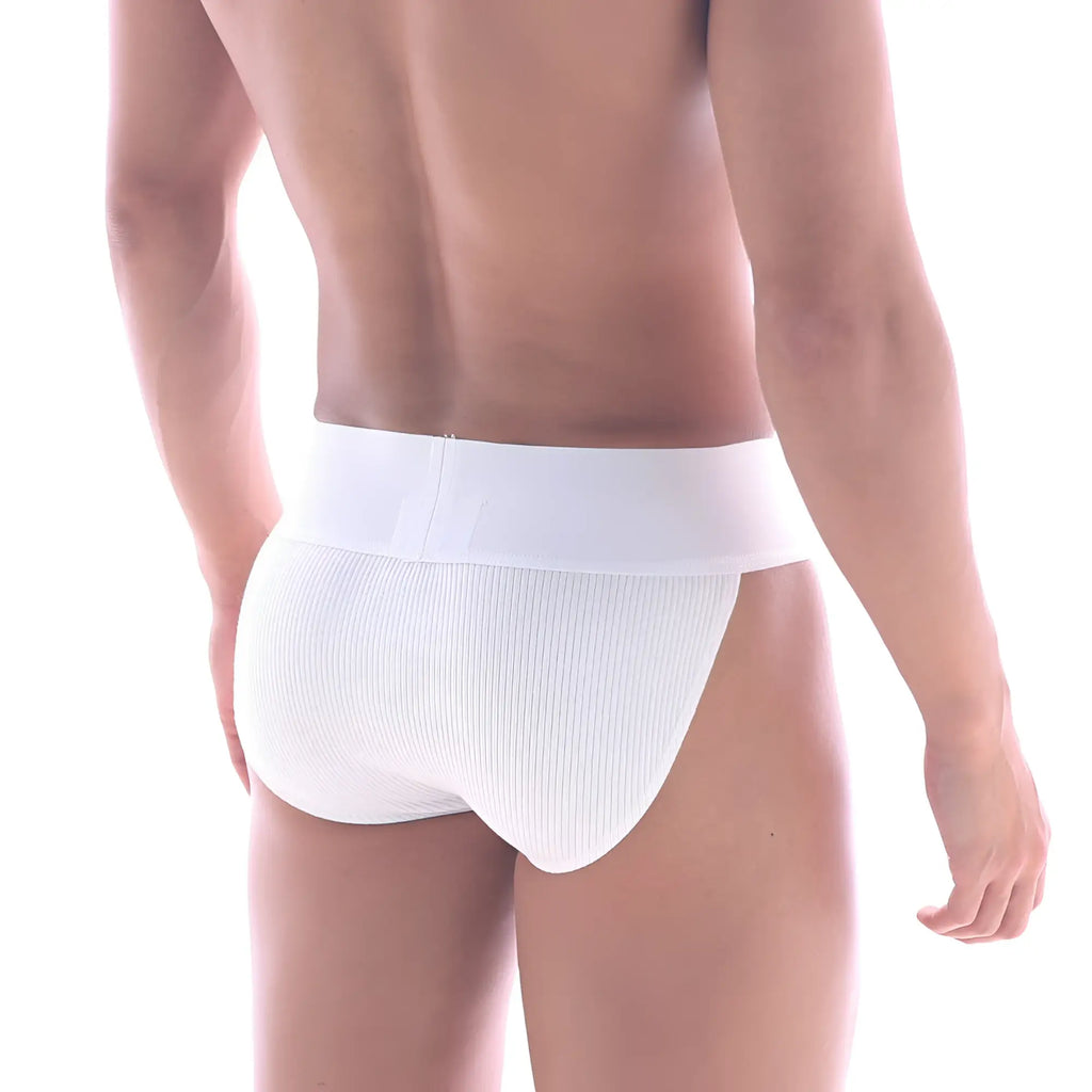White ribbed cotton briefs with smooth elastic waistband from metromalewear for comfortable everyday wear