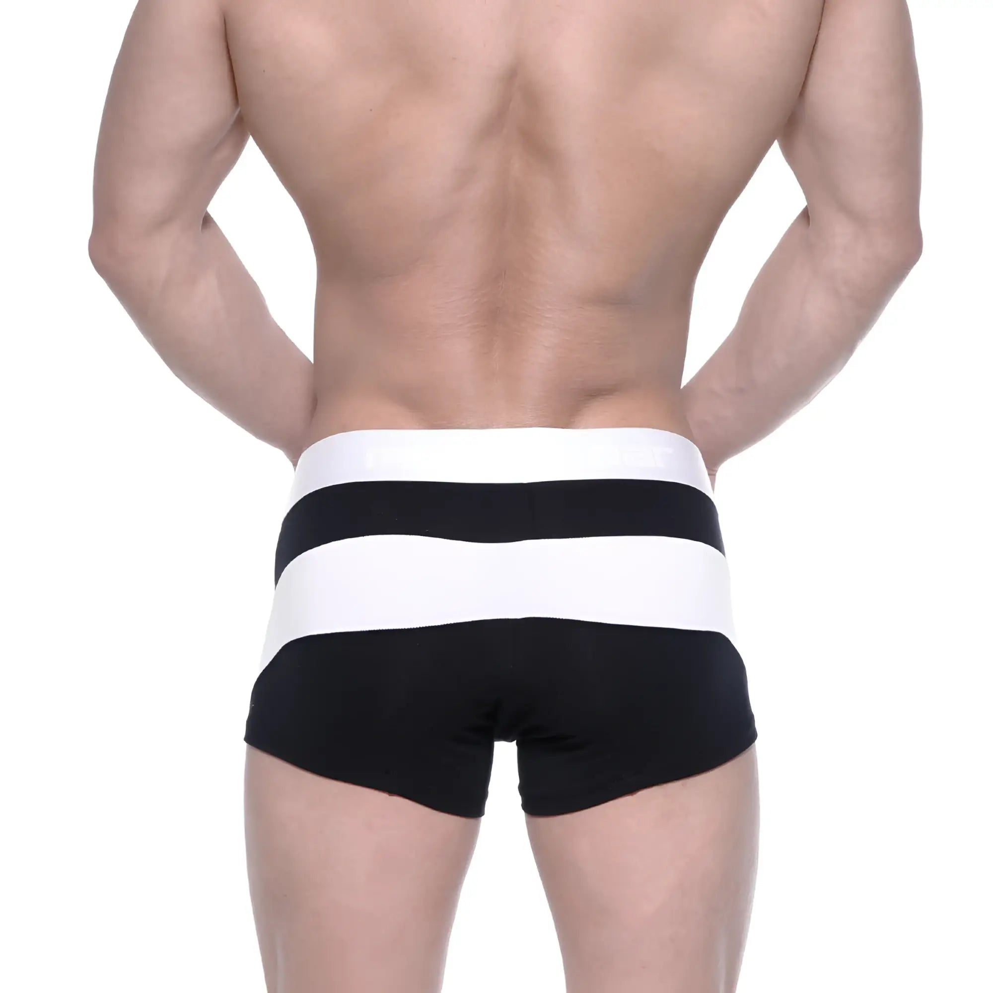 Black and white striped mens briefs with a wide elastic waistband made of cotton from MetroMaleWear short boxer arc 7 3022-53