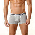 Gray heathered cotton MetroMaleWear short boxer briefs with white elastic waistband and black milly branding