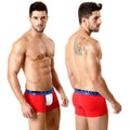 Red metro malewear cotton short boxer briefs with white pouch and blue men underwear branded waistband 7 inch