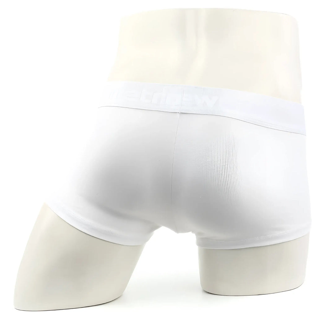 White briefs with smooth form fitting design and subtle metroMalewear logo on waistband metroMalewear county trunk white 2026-09