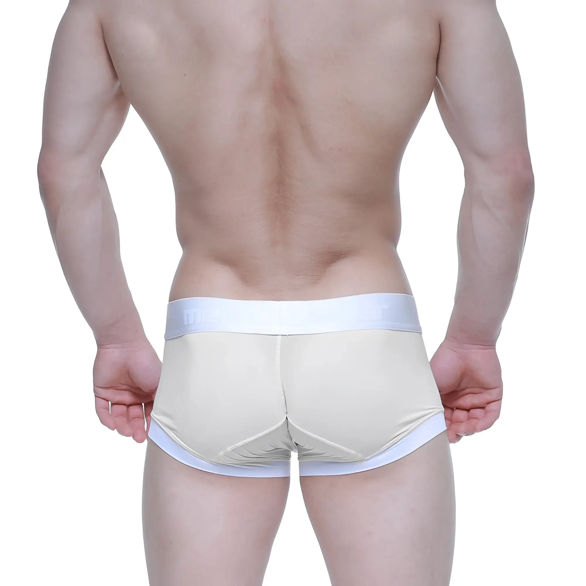 Cream-colored form-fitting men’s briefs with white elastic waistband and trim from MetroMaleWear crema boxer brief beige 3026-04