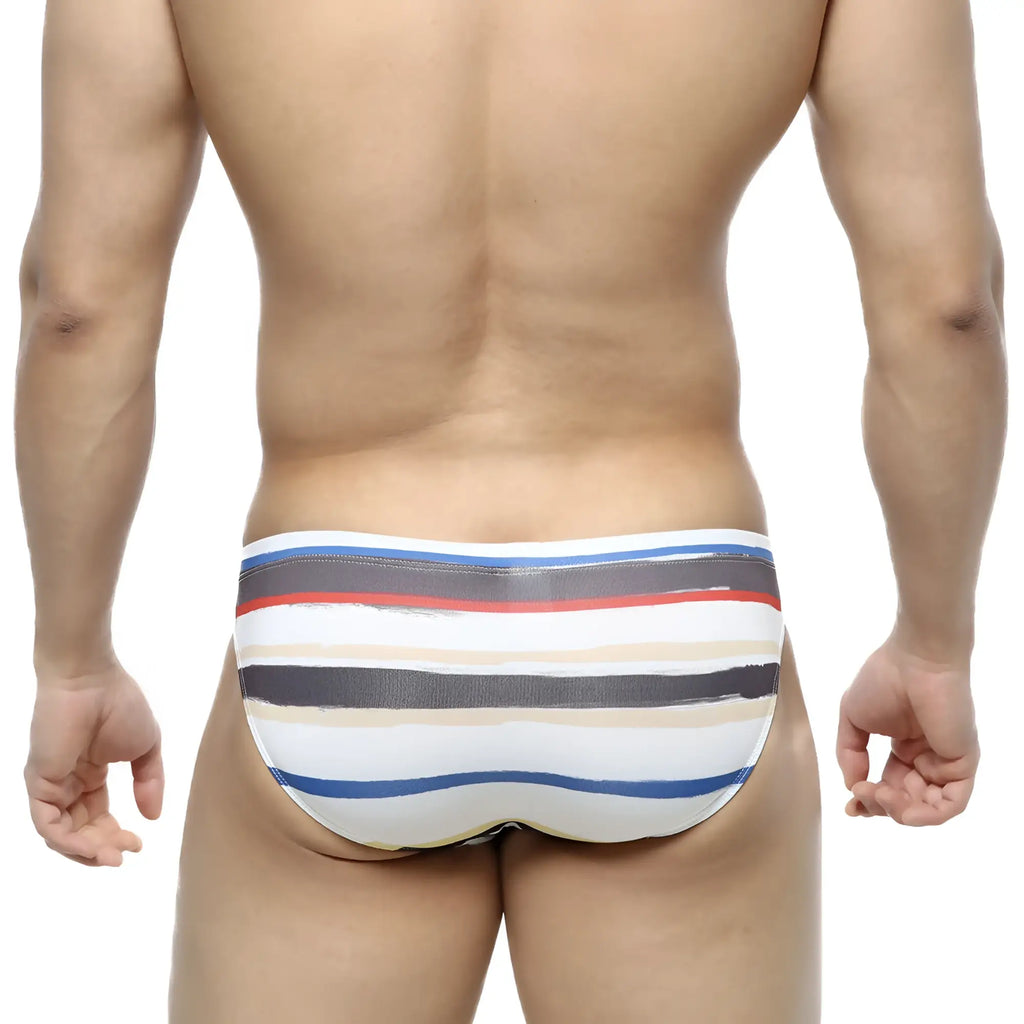 Striped metro malewear crepas bikini 5103-27 briefs in white blue red and gray with textured fabric finish