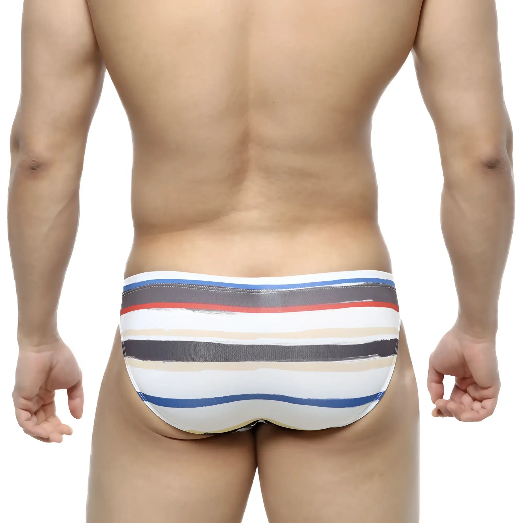 Striped metro malewear crepas bikini 5103-27 briefs in white blue red and gray with textured fabric finish