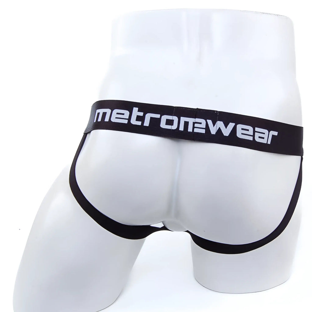 Black and white metromwear cup jock strap briefs with sleek form-fitting design for metro malewear tiger 3001-v60