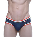 Metro malewear cupid bikini navy athletic briefs with red white and black striped waistband and small brand tag