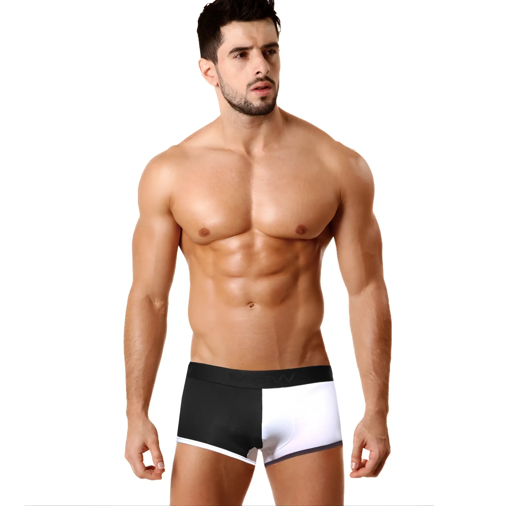 Black and white two-tone boxer briefs by MetroMaleWear Daemon No Show Boxer 2924-00 with a sleek modern design