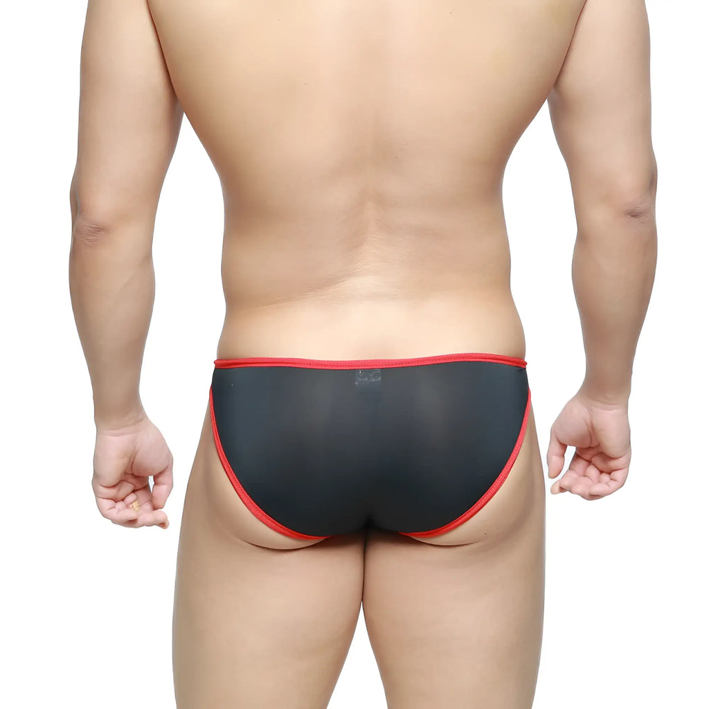 MetroMaleWear Dangerous brief black 8004-20 black sheer briefs with red trim front view