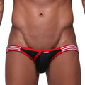 MetroMaleWear Dangerous jock strap crimson 8001-13 black and red athletic thong with white striped waistband front view
