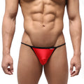Metro male wear dangerous swim bikini red 4930-12 red and black thong with shiny stretchy fabric waistband back side view