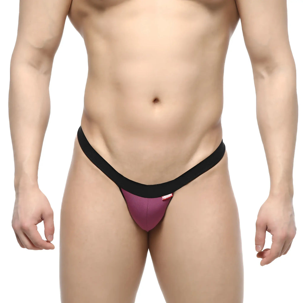 Purple and black snug form-fitting thong from MetroMaleWear dangerous thong grape 8002-22 showing the back side