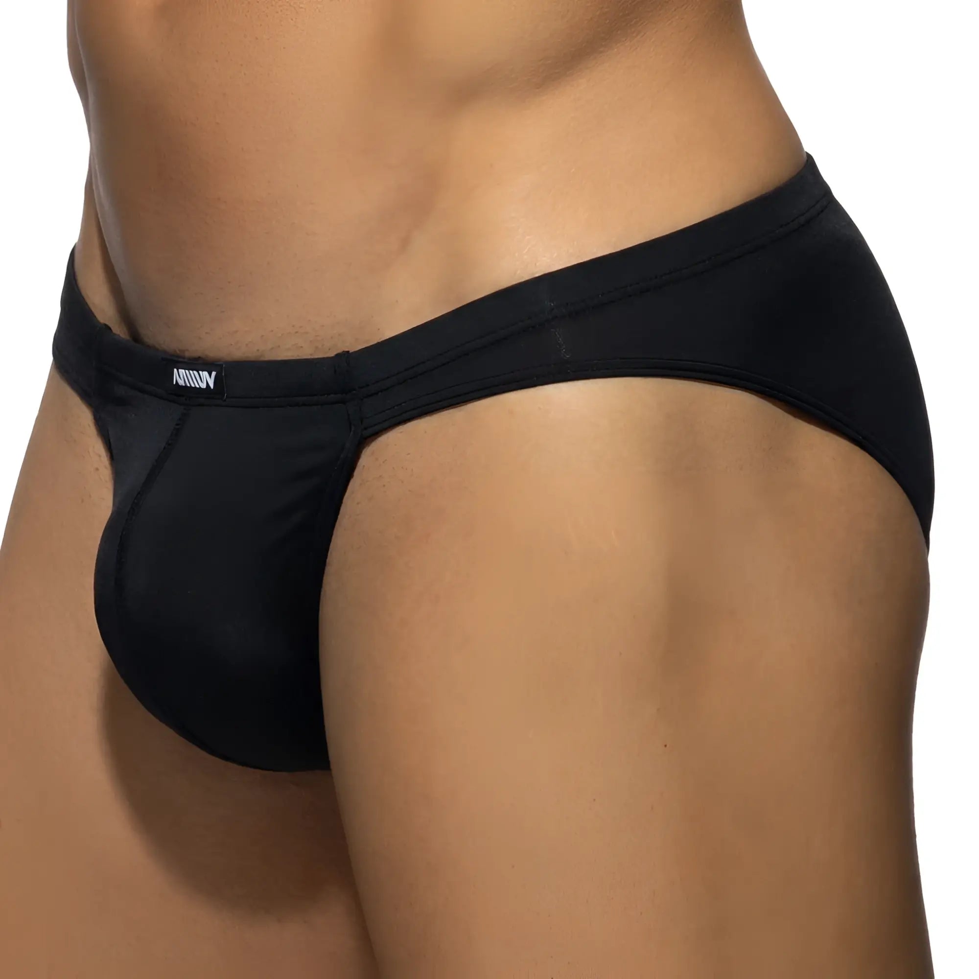Black men’s briefs with a snug form-fitting design and armin embroidered waistband from metromalewear darcian bikini black 1016-20