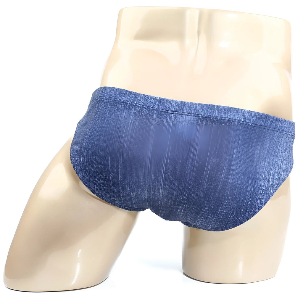 Blue denim-textured men’s briefs metro male wear denim bikini 5103-m80 front view with comfortable fit