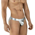 MetroMaleWear Deseo bikini metallic silver briefs with a sleek shiny finish and narrow waistband