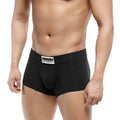 Black men’s boxer briefs with a white merton & glewer label on the waistband metro male wear deseo boxer black 3323-20
