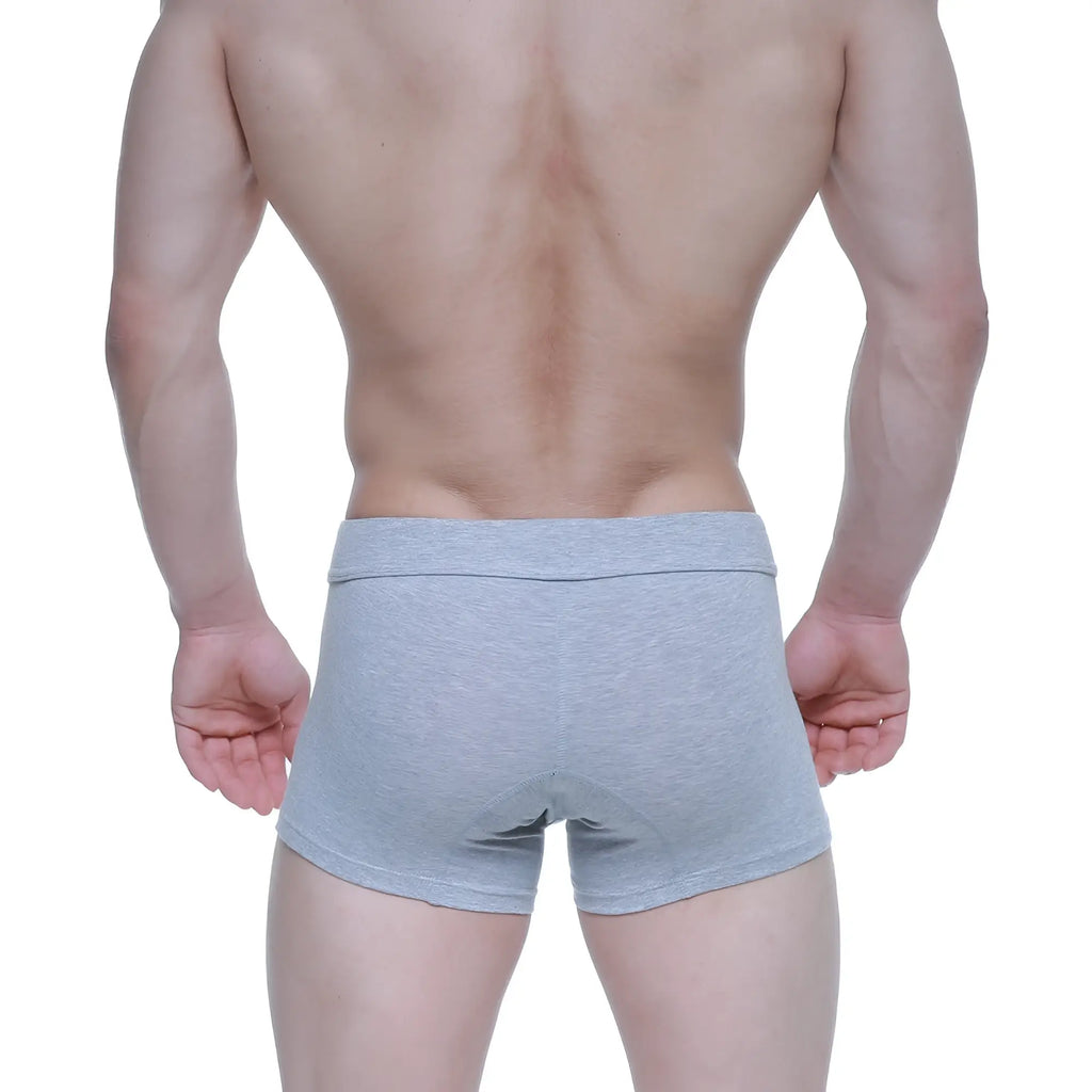 Gray heathered metro malewear deseo boxer briefs with soft stretchy fabric and contoured design in jasper gray