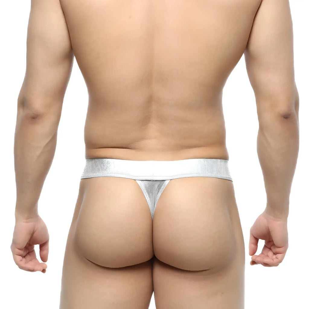 MetroMaleWear Deseo thong metal silver with a sleek shiny finish and minimalistic silver metallic design