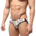 White men’s briefs with chain and lock pattern black trim misto waistband metro malewear despejado jock strap lujo