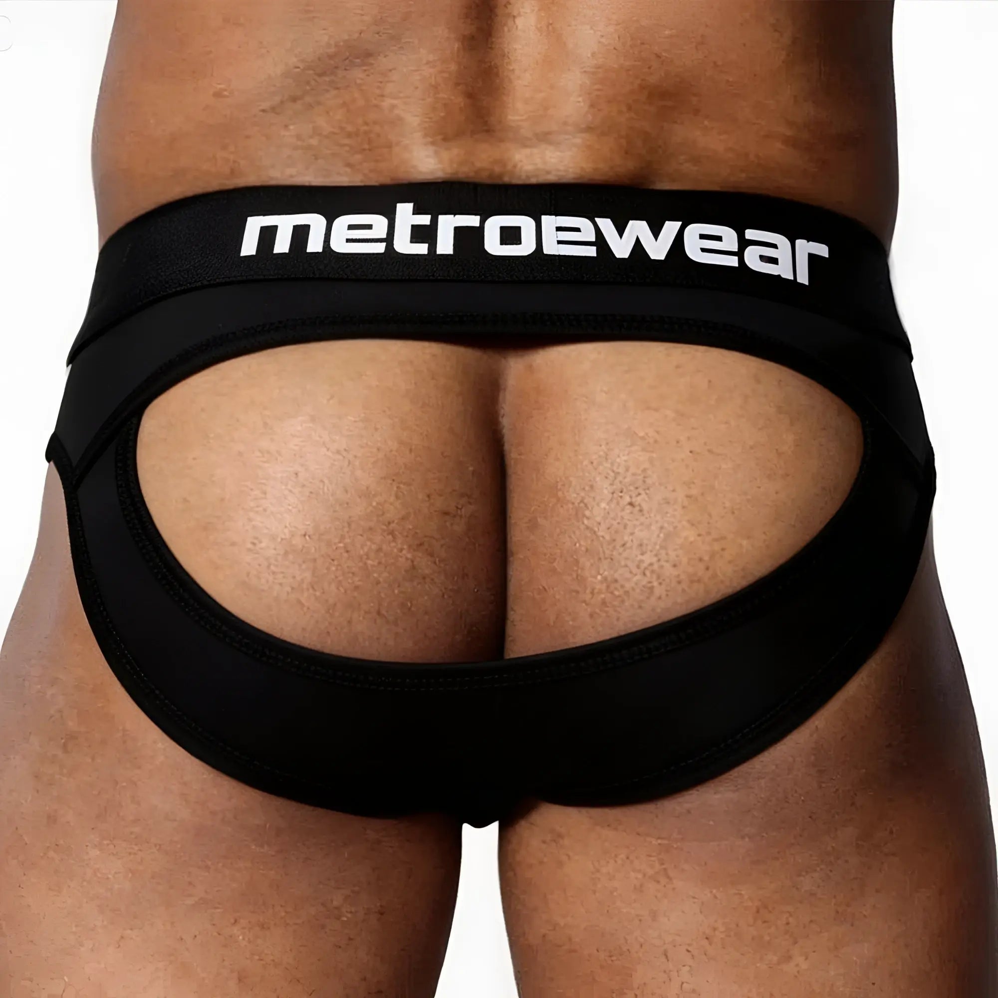 Black MetroMaleWear Drake jock briefs with wide waistband and cutout design for stylish supportive comfort