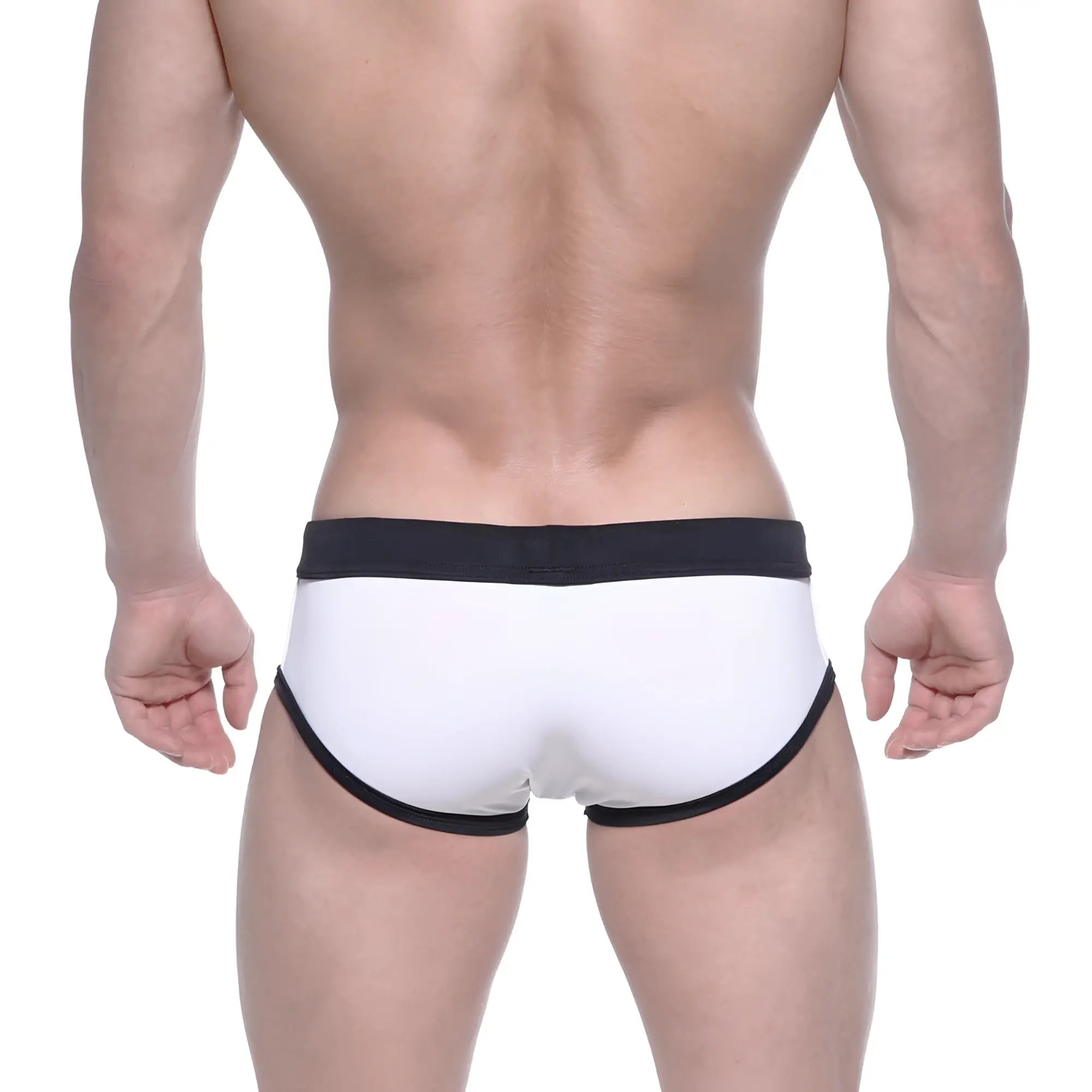 White briefs with black trim metroMalewear dutch flag swim briefs 4960-41 front view for swimming and beach use