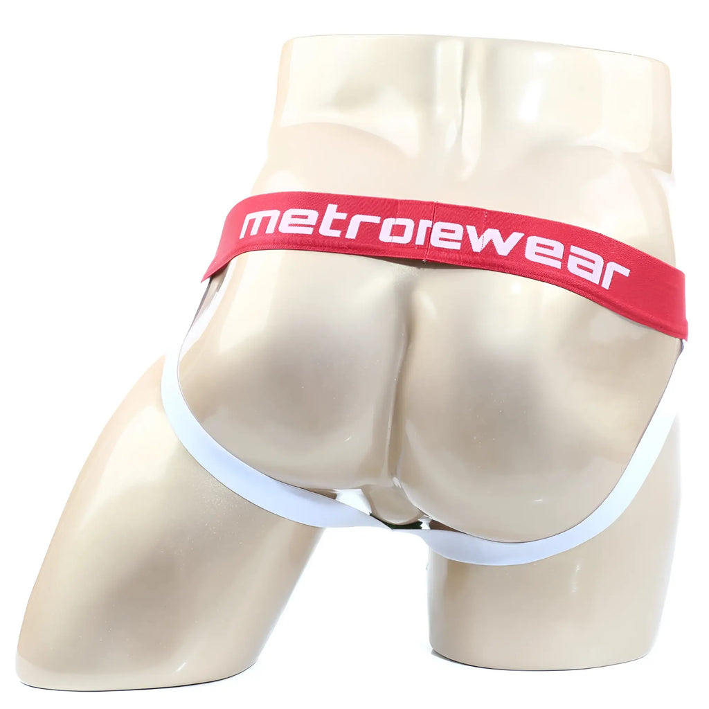 Red and white metrowear briefs with a snug form-fitting design from MetroMaleWear DYNOgreen jockstrap 2901-17