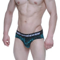 MetroMaleWear elegant brief black 5203-63 teal and black tropical leaf patterned briefs with branded waistband