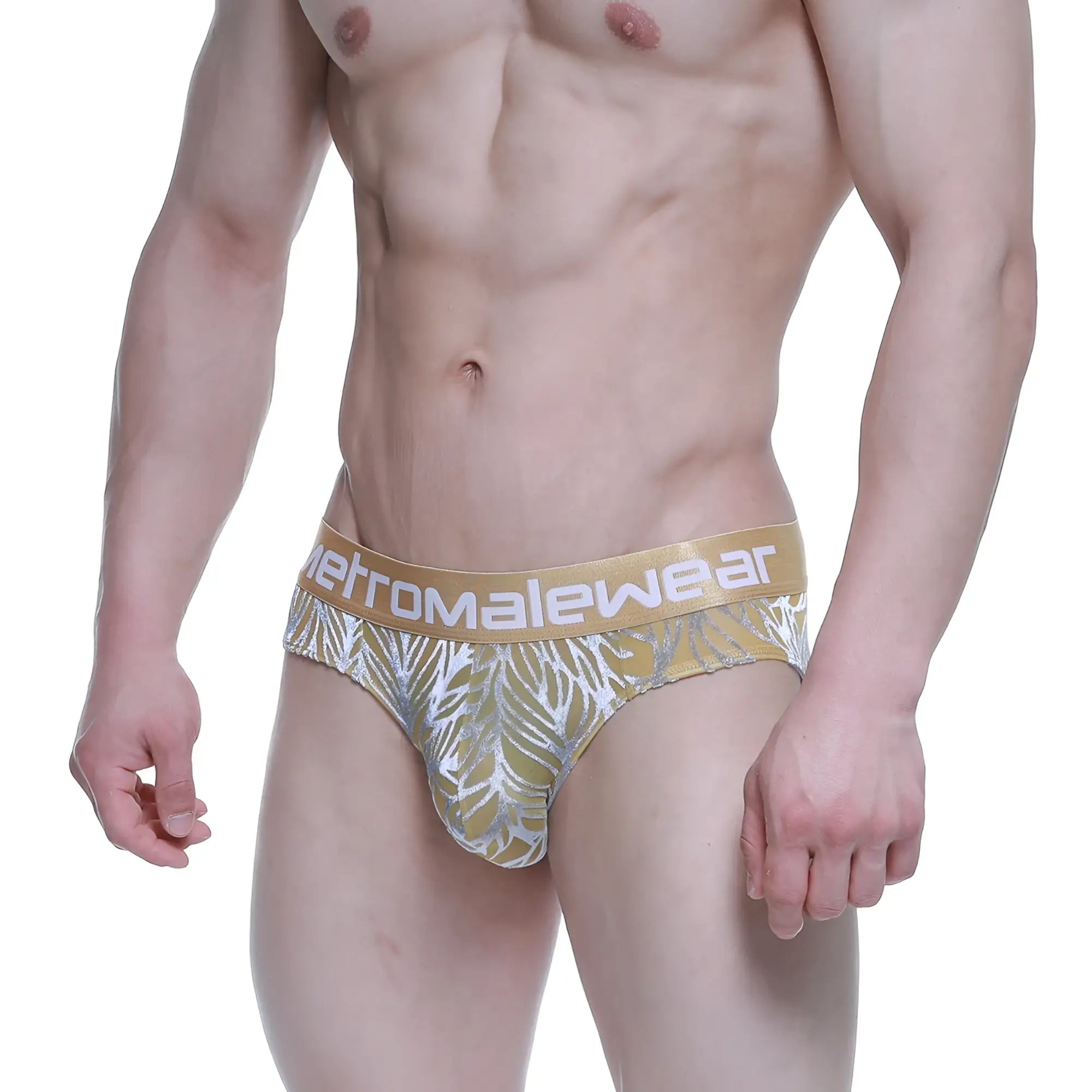 Metro malewear elegant brief gold 5203-62 gold and silver leaf-patterned men’s briefs with branded waistband