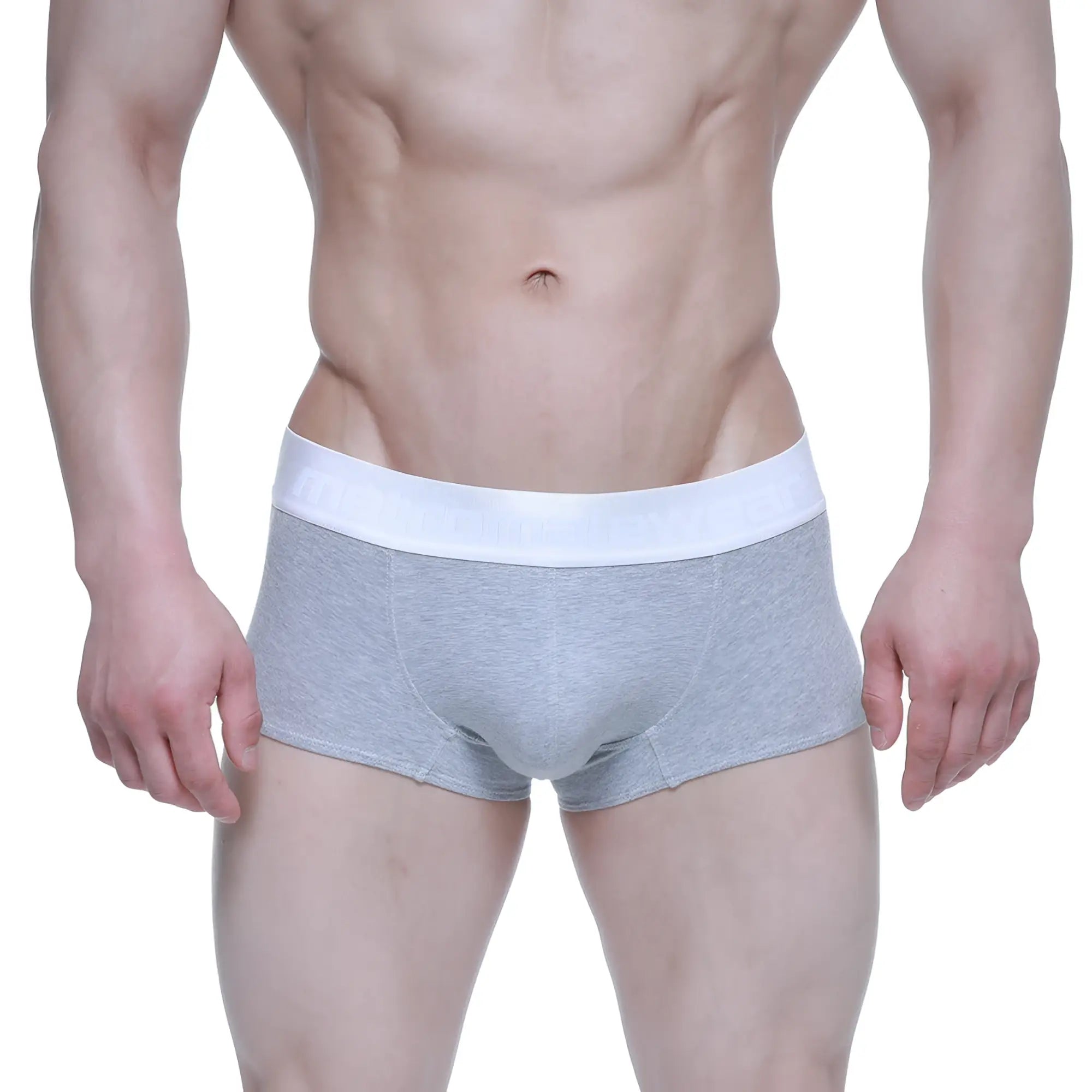 Gray heathered metroMalewear elemental boxer briefs with a white elastic waistband for comfortable wear