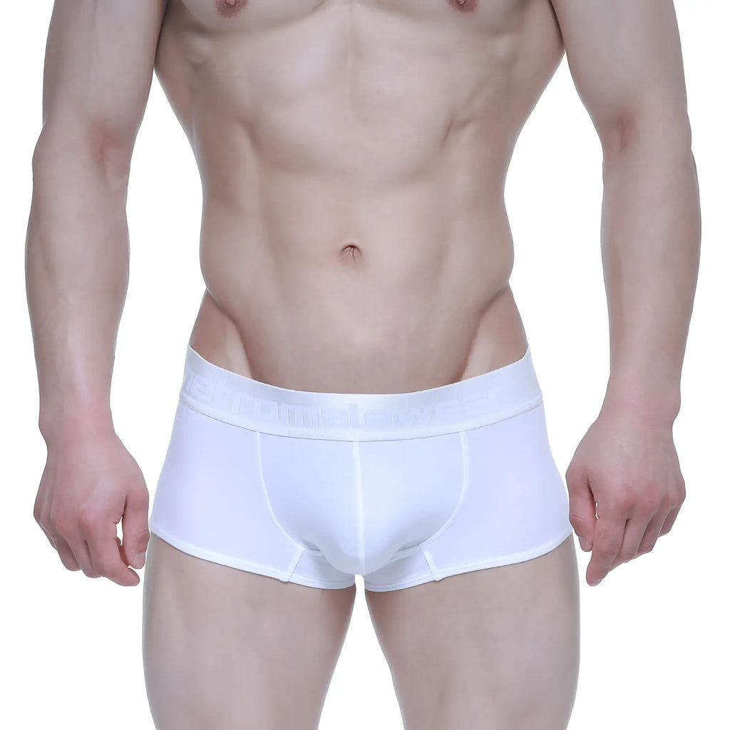 White mens briefs metro malewear elemental boxer brief 2029-00 with smooth fit and elastic branded waistband