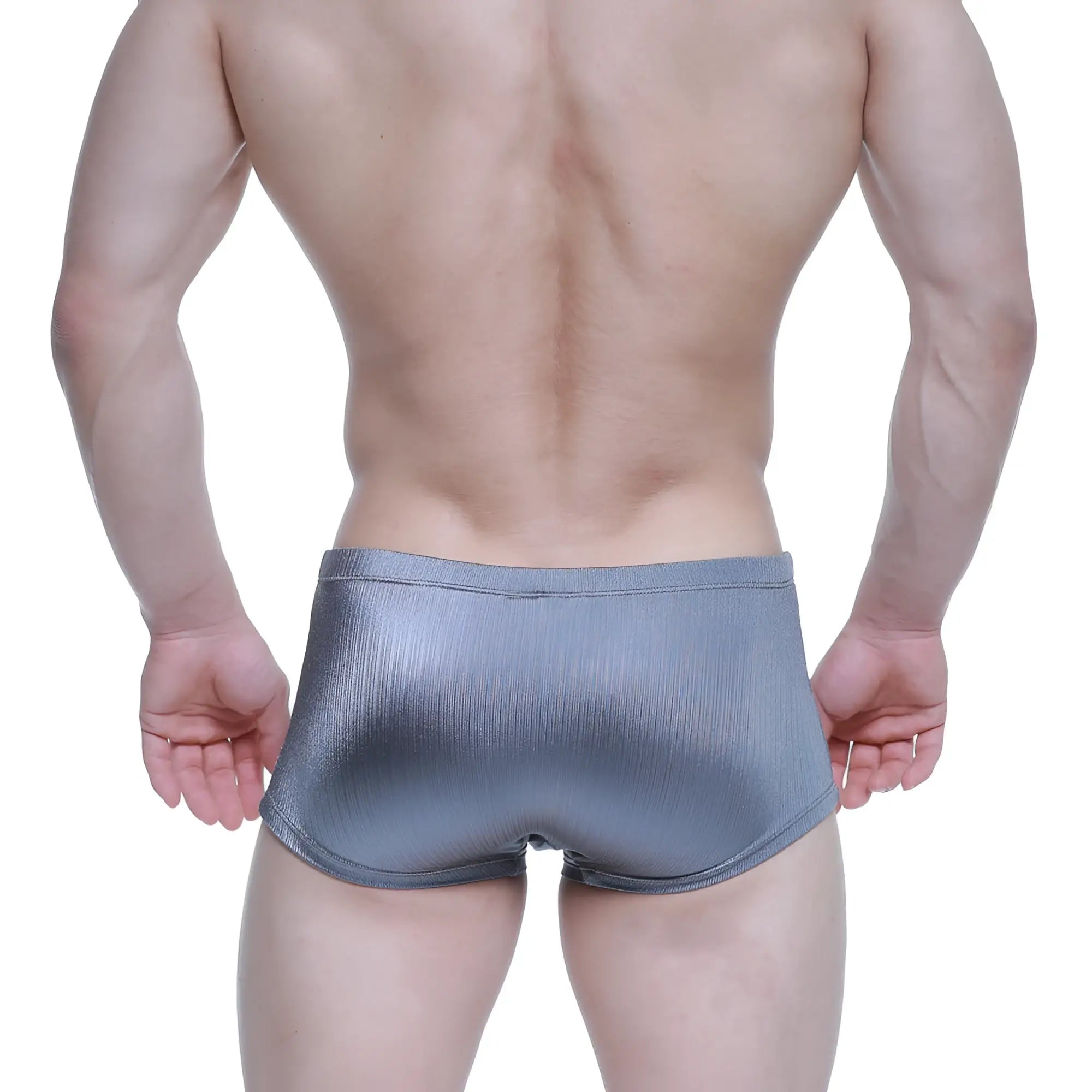 Silver metallic ribbed briefs by metromalewear enhancement boxer metal 2043-10 with a textured finish