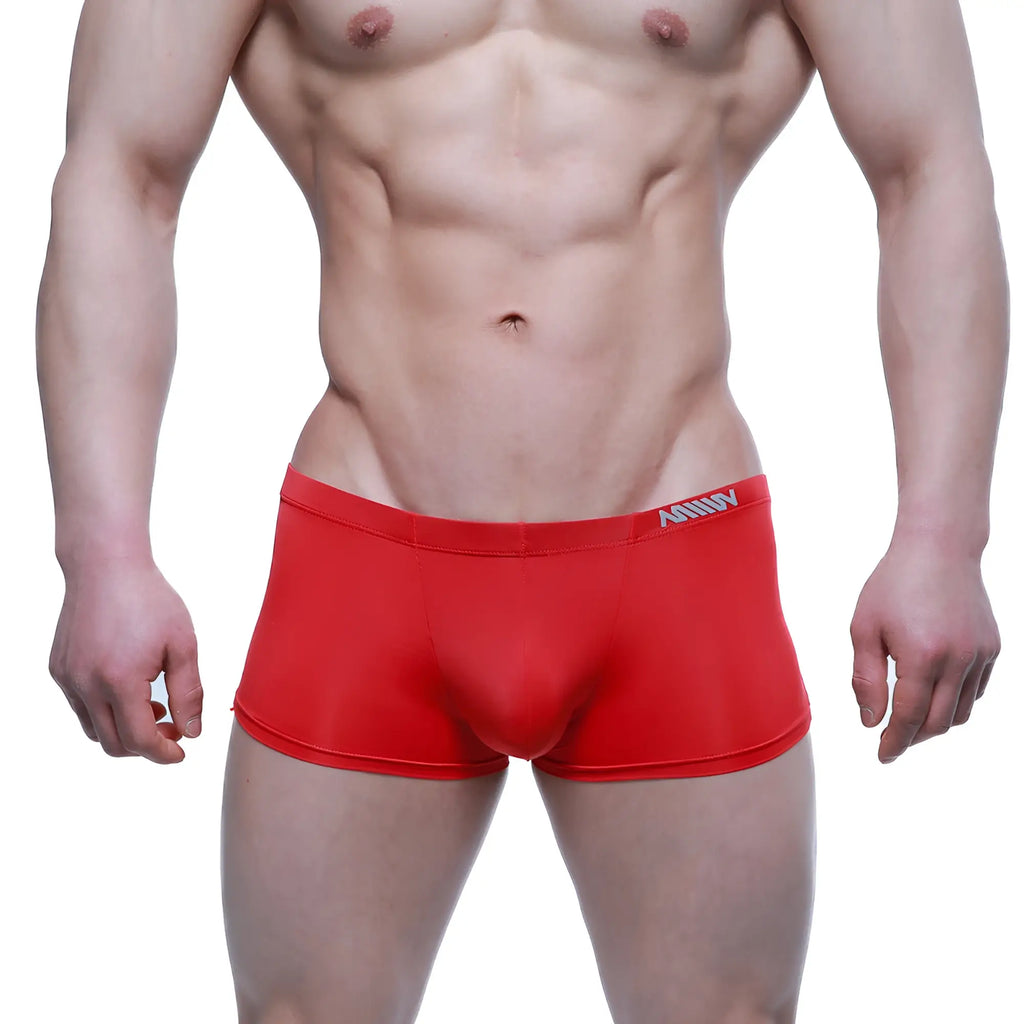 Red metroMalewear enhancement boxer briefs with snug fit and subtle waistband logo model 2043-12