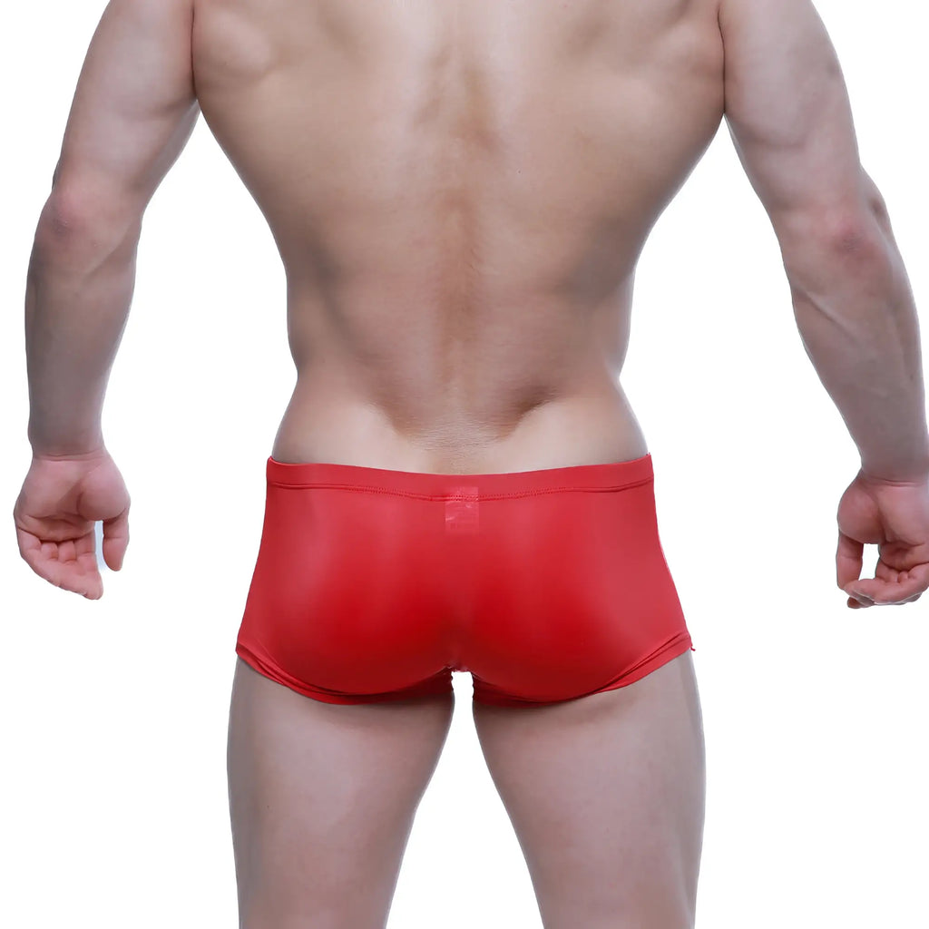 MetroMaleWear enhancement boxer red 2043-12 red shiny form-fitting swim trunks designed for comfort and style