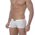 White men’s briefs with a black brand label on the waistband from Metromalewear enhancement boxer white 2043-00