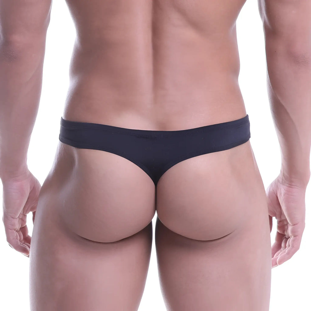 MetroMaleWear Epoca thong black made of smooth stretchy fabric shown from the back side