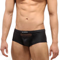 Black mesh briefs with breathable fabric and central transparent panel metro male wear escondido hip trunk metal black 1026-20