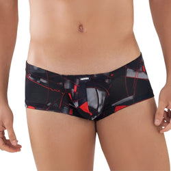 MetroMaleWear Espejo trunk 2125-35 men’s briefs in black and red abstract geometric pattern by anniy