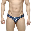 Navy blue metro malewear estella bikini swim trunks with white star pattern for casual beachwear