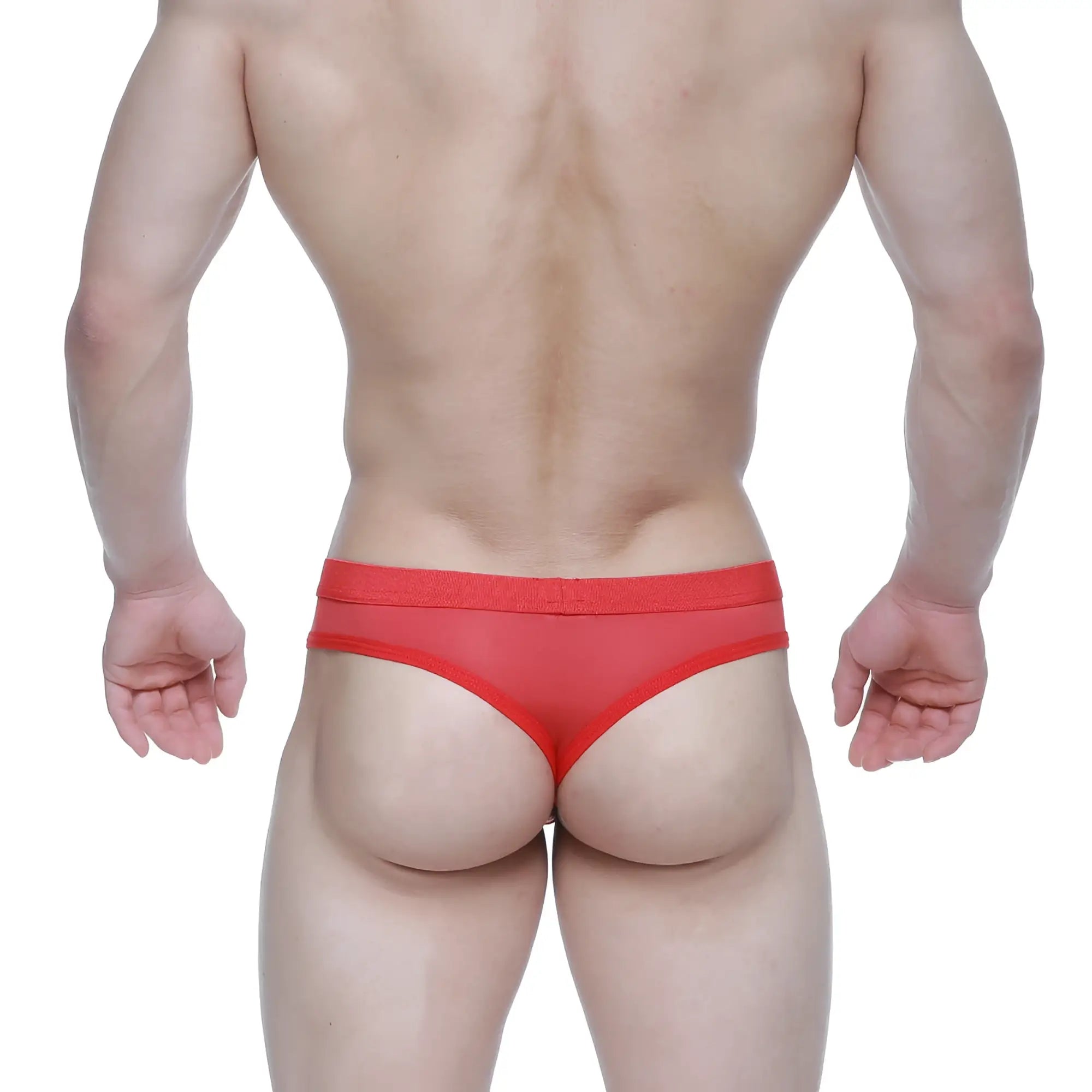 MetroMaleWear Eterna thong red 3722-12 featuring red sheer mesh briefs with a solid red waistband front view
