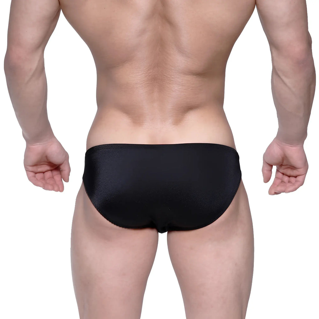 MetroMaleWear Eureka bikini black swim trunks with a sleek, subtle textured finish for comfortable beachwear
