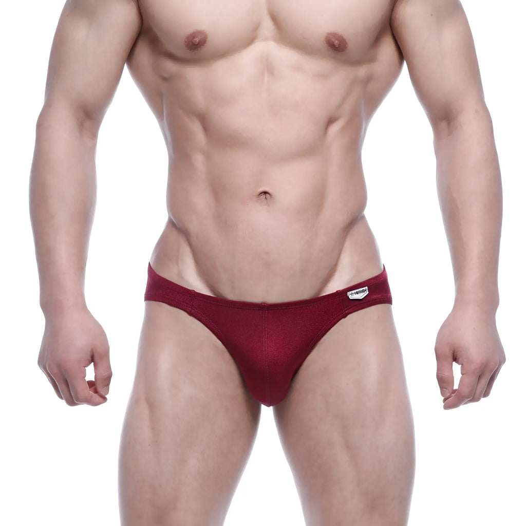 MetroMaleWear Eureka bikini wine red athletic briefs with snug fit and small white logo on waistband