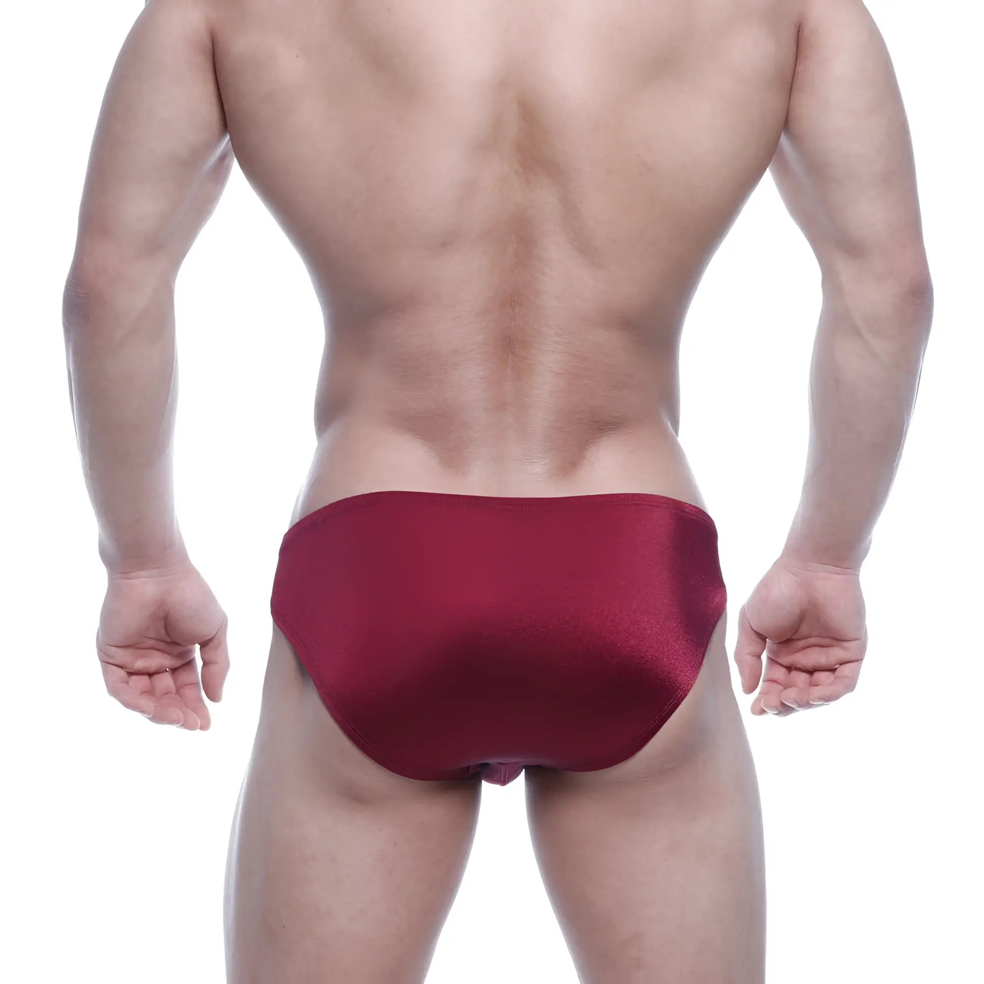 MetroMaleWear Eureka bikini wine 5223-29 is a sleek deep red satin brief with a smooth glossy finish