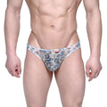 Metro male wear eureka thong leopard blue 1322-73 blue and gray leopard print mesh briefs front view