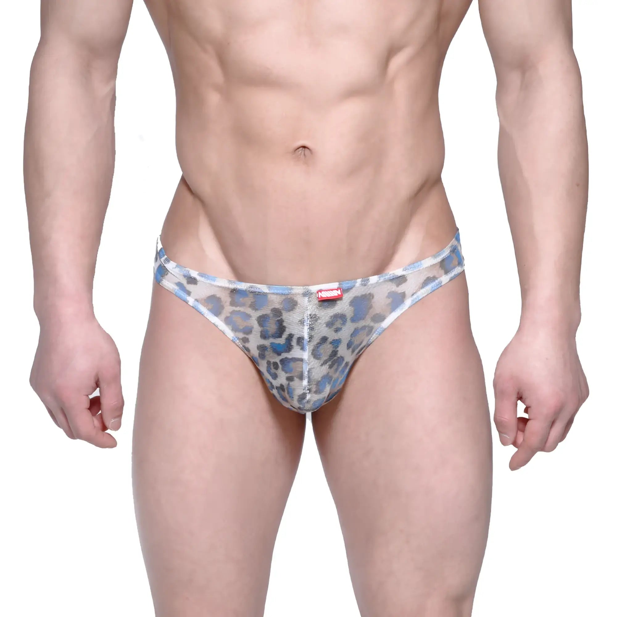 Metro male wear eureka thong leopard blue 1322-73 blue and gray leopard print mesh briefs front view