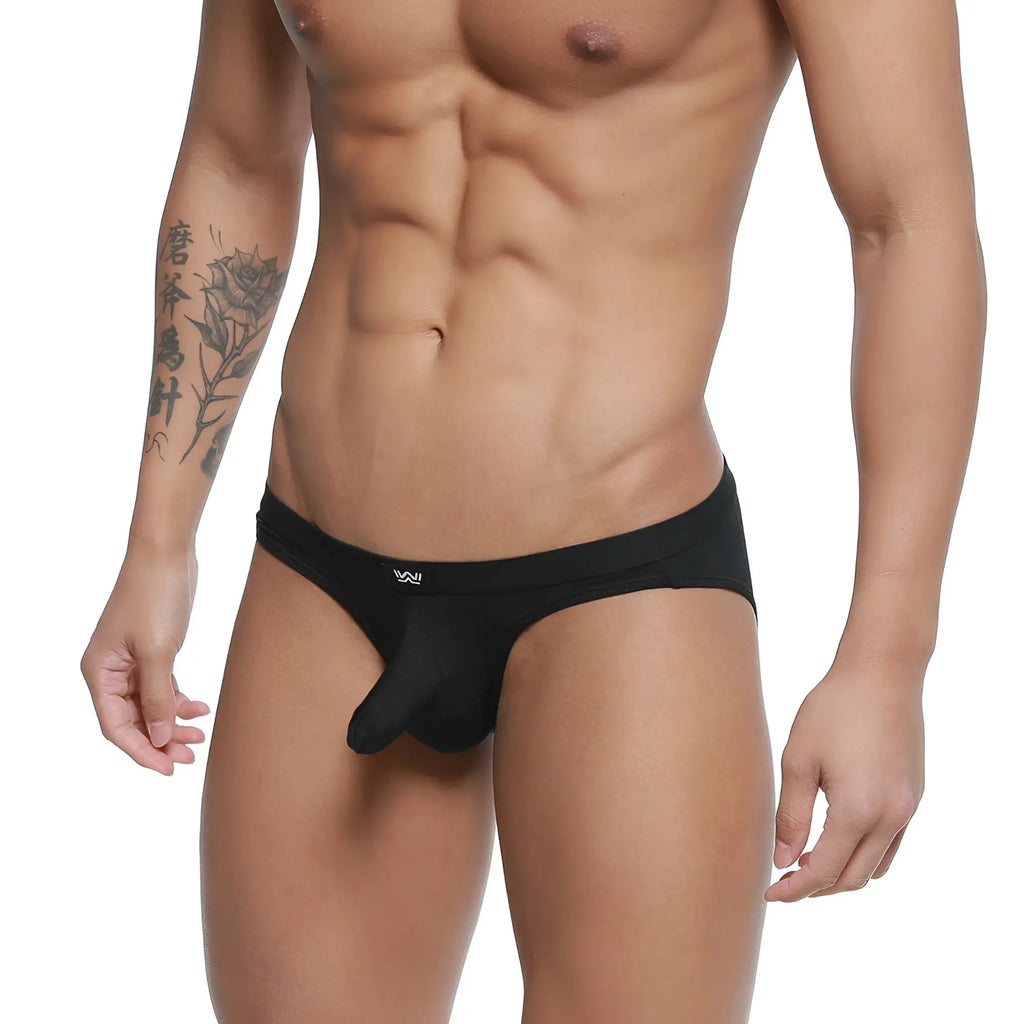 MetroMaleWear Expose Brief black supportive contoured men’s briefs with small white logo on waistband