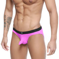 Bright pink men’s briefs with a black waistband featuring the wni logo metroMaleWear Expose Brief Magenta 2207-02
