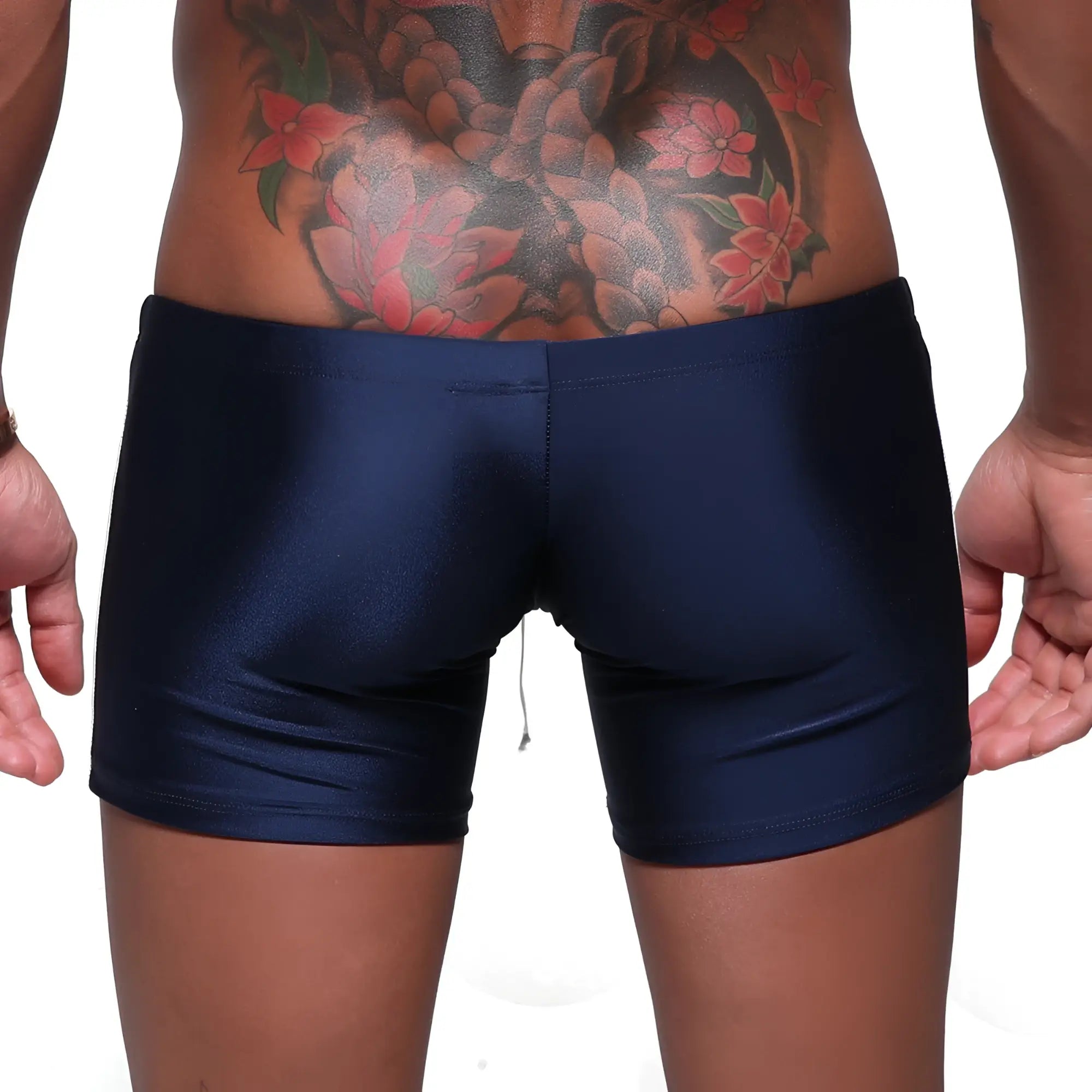 MetroMalewear extreme square navy 4933-28 shiny navy blue swim trunks with sleek form-fitting design