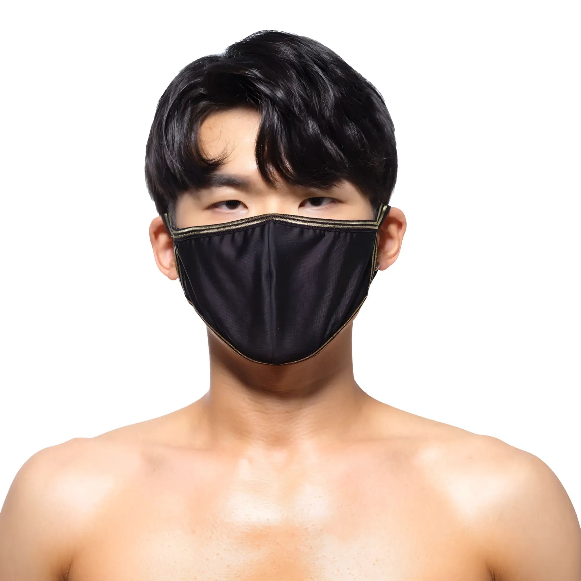MetroMaleWear face mask black with gold trim made of fabric for stylish and comfortable face protection