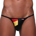 MetroMaleWear Fantasia bikini black thong with red and gold german flag panels and red brand tag on waistband
