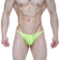 MetroMaleWear fantasy bikini neon 6116-07 bright neon green mesh thong with small silver logo tag on the front